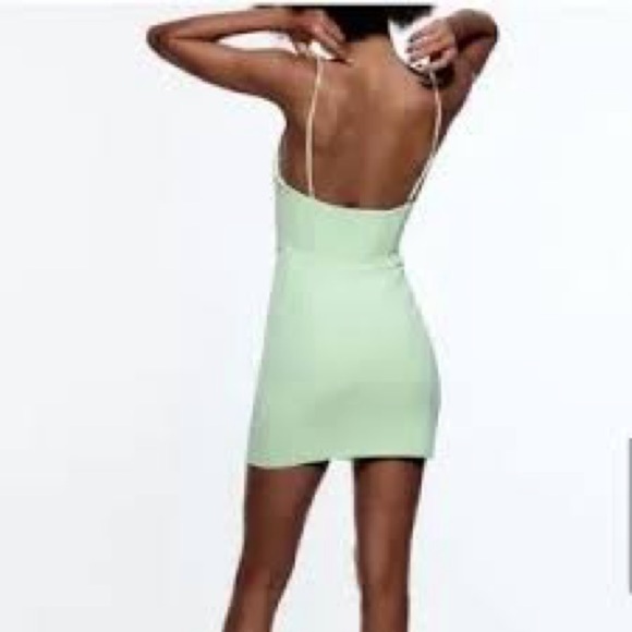 Zara Mint Green Lace-Up Mini Dress - Picture 2 of 4